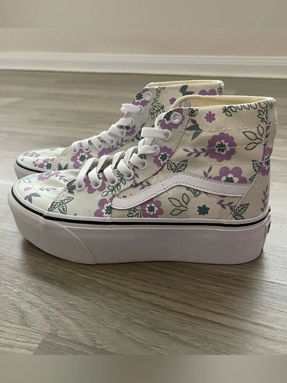 Vans Sk8-Hi Tapered Stackform Lavender Floral Print High Top Platform Sneakers